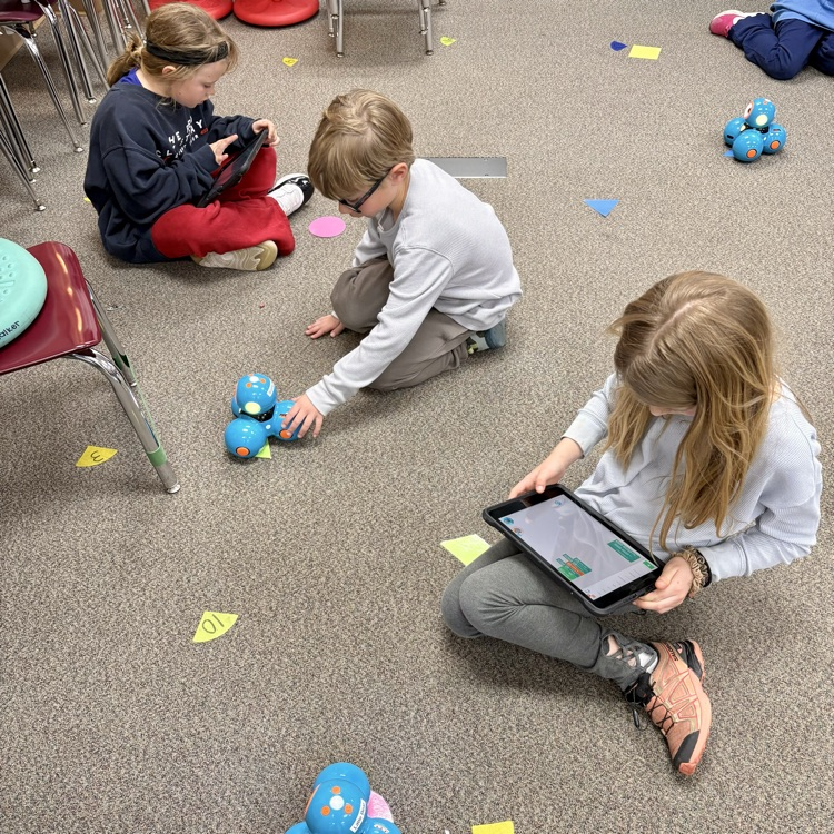 Gold Camp Elementary School 2nd graders engaged in coding and programming robots.