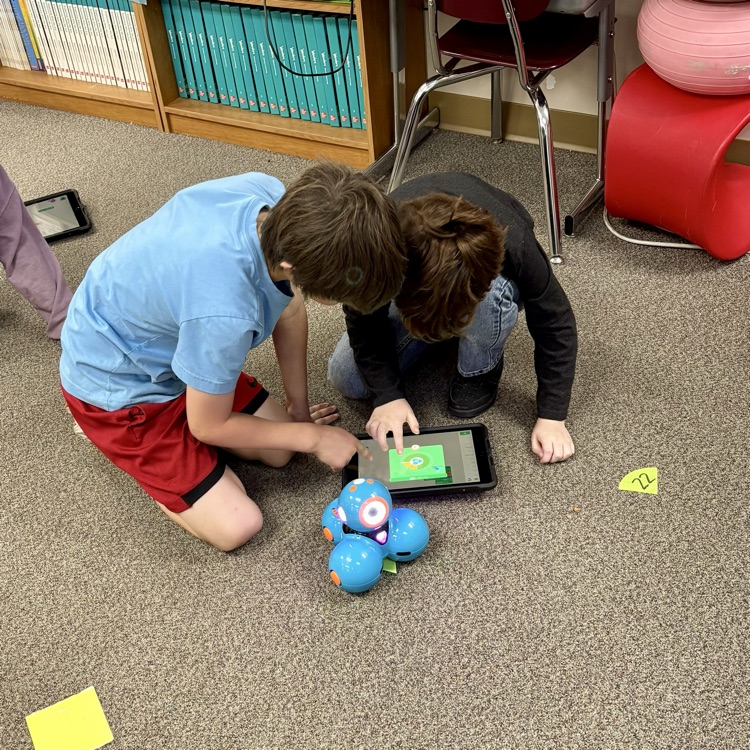 Gold Camp Elementary School 2nd graders engaged in coding and programming robots.