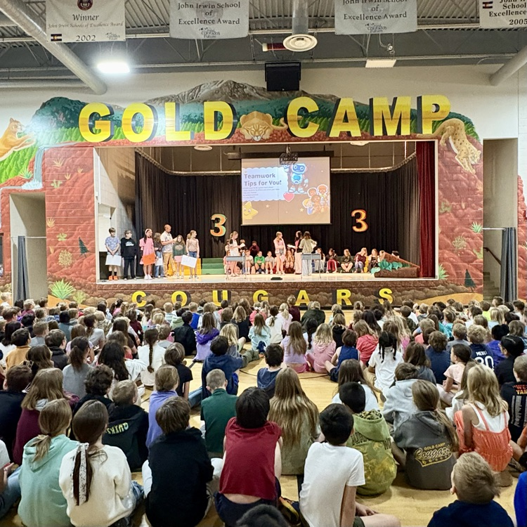 GCE school-wide 'morning meeting' led by our students modeling friendship, teamwork, and patience - way to go, Cougars!