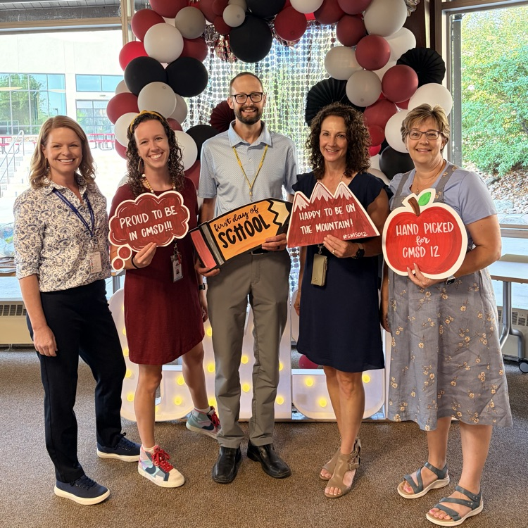 Our D12 Elementary Principals (Liz Dombrowski, SKY; Lindsey Sobehrad, CME; Eric McMartin, BME; Kim Sandoval, PVE; and, Becki Royall, GCE) are excited to welcome back our students, staff, and families soon🎉