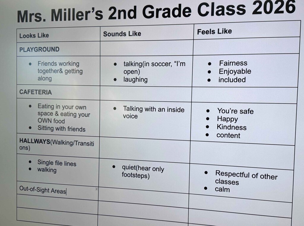 Mrs. Miller's class chart on what it looks like in our common areas.