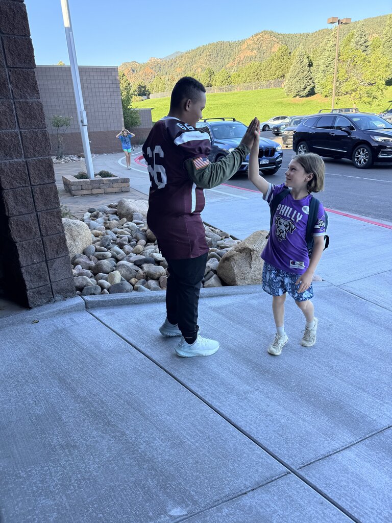 A great start to the morning! Our CMHS football players and cheerleaders gave high-fives to our GCE Cougars as they headed off to breakfast. What a fun way to kick off the day with Cheyenne Mountain spirit!