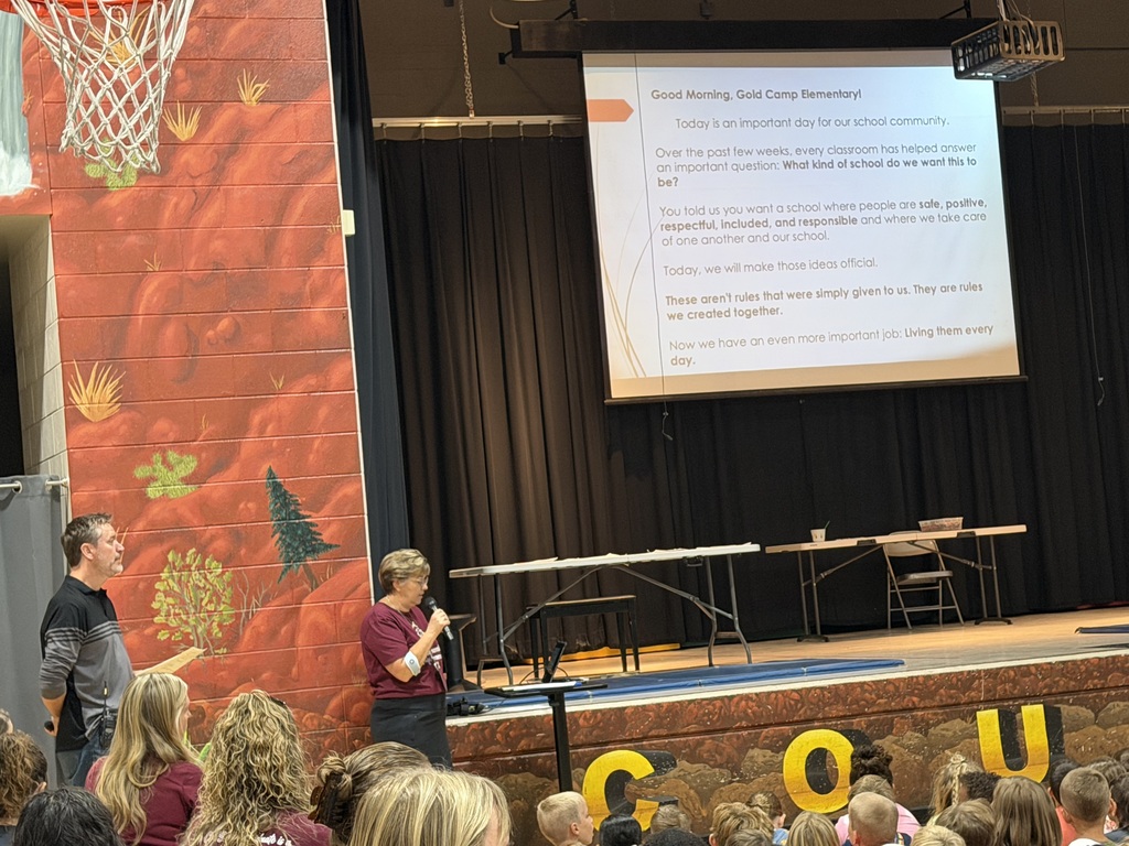 Our first Gold Camp School Assembly brings students and staff together to celebrate their collaborative work in establishing shared expectations, formally introducing and ratifying the four schoolwide rules, and exploring what those rules look and sound like across different common areas of the school.