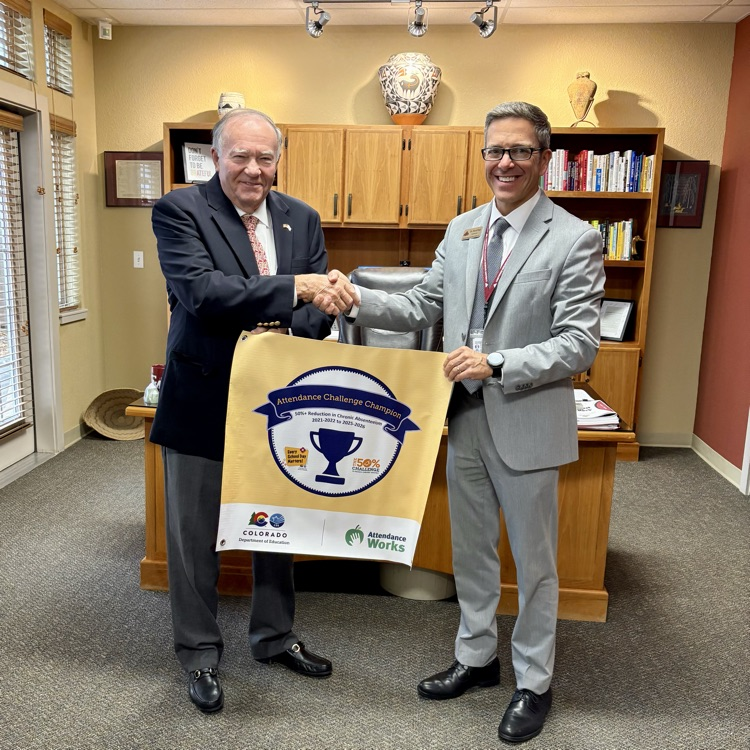 A special visit from Mr. Steve Durham, State Board of Education, presents CMSD12 the CDE Attendance Challenge Champion award for a 50%+ reduction in chronic absenteeism from 2021 to 2026. Thank you to our incredible students, staff, and families!