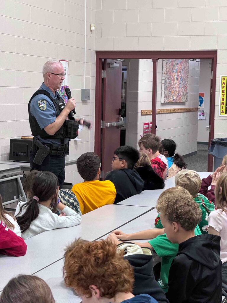 At GCE today, our 3rd, 4th, 5th and 6th graders listened to Officer Walsh give a safety talk on scooter and bike safety to and from school. Thank you SRO Walsh for your time to make sure our students are focused on safety and paying attention when they are traveling on their bicycles and scooters!