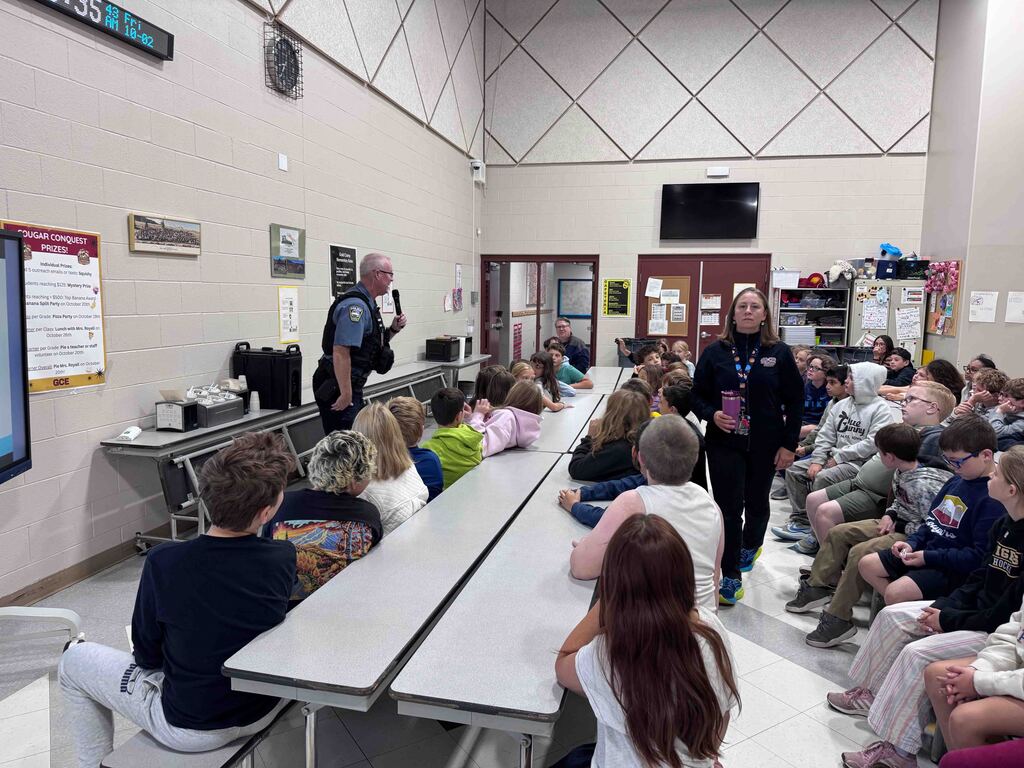 At GCE today, our 3rd, 4th, 5th and 6th graders listened to Officer Walsh give a safety talk on scooter and bike safety to and from school. Thank you SRO Walsh for your time to make sure our students are focused on safety and paying attention when they are traveling on their bicycles and scooters!