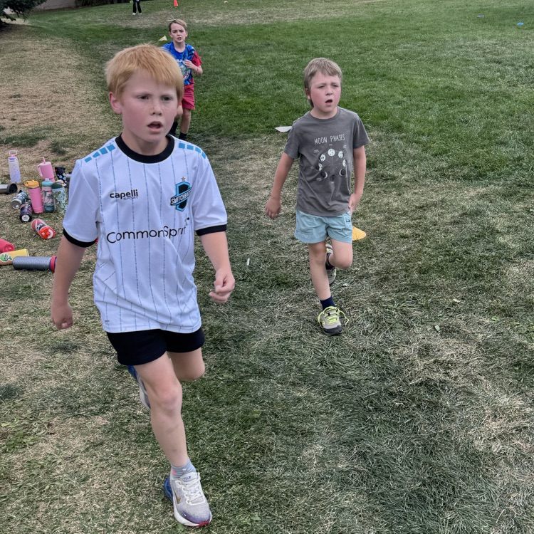Students running.