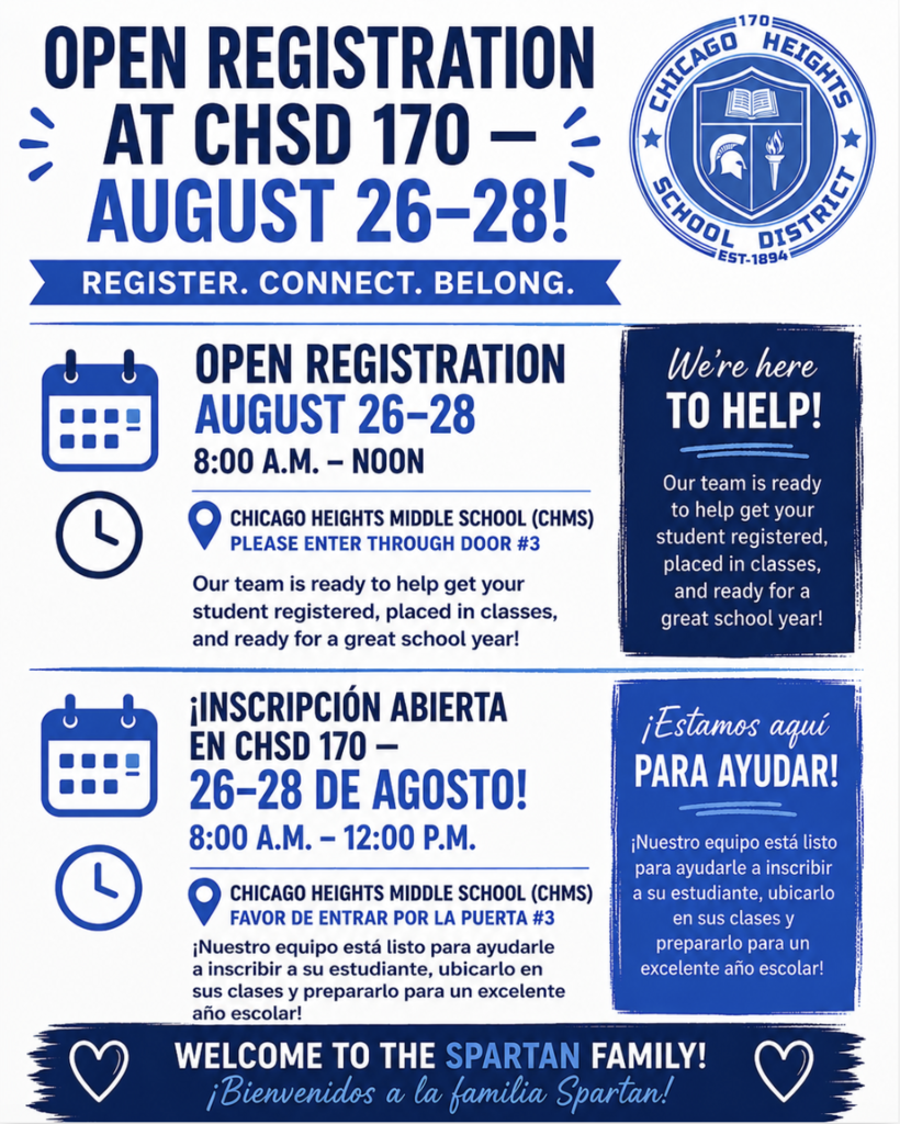 📚🎒 Open Registration at CHSD 170 — August 26–28! 🎒📚