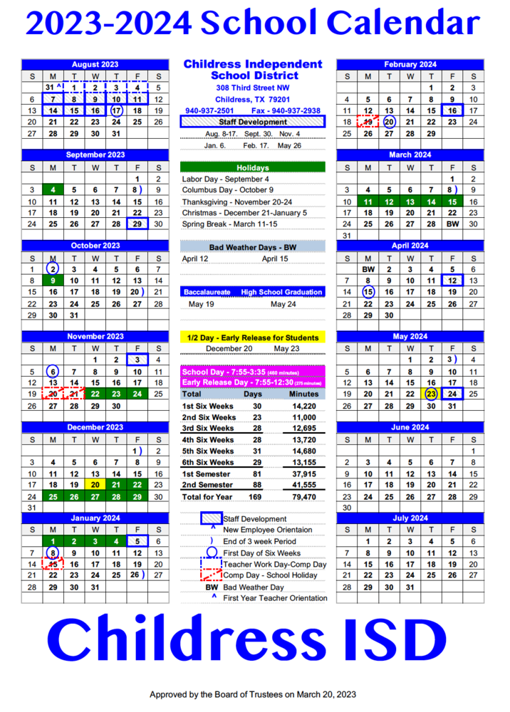 23-24 CISD School Calendar | Childress ISD 23-24 CISD School Calendar | Childress ISD
