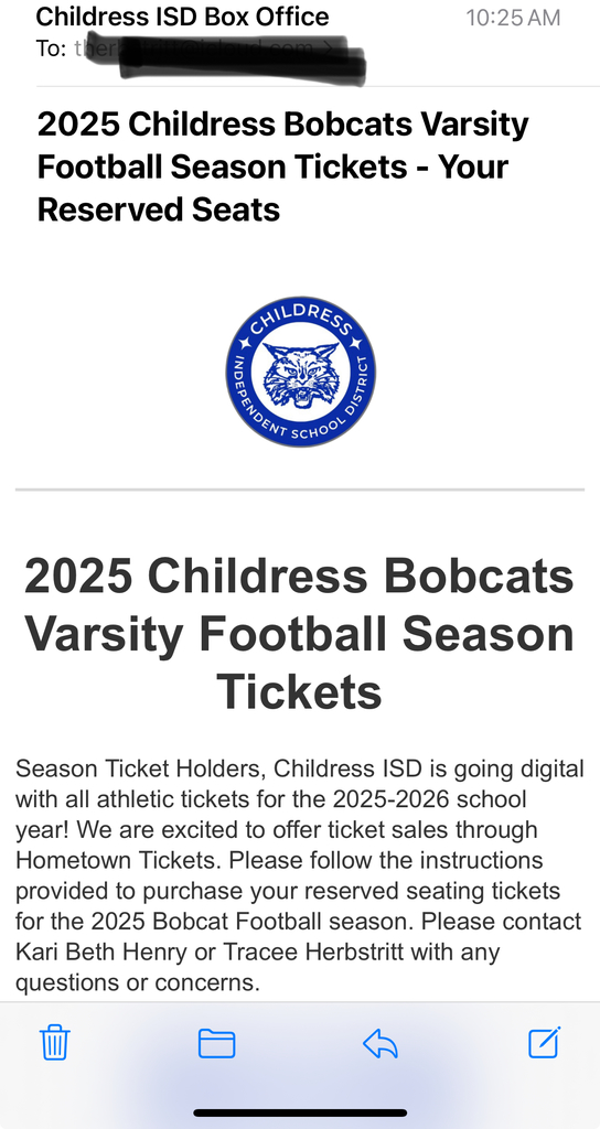 Season Ticket Email Example
