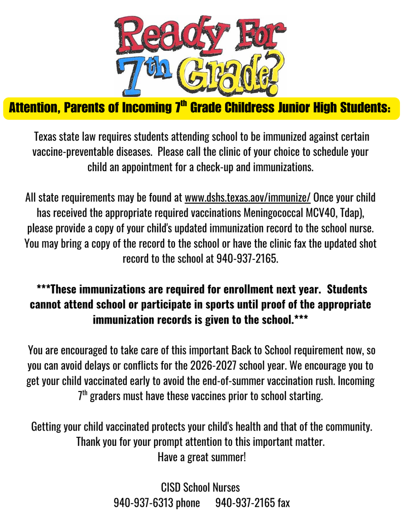 7th Grade Immunizations