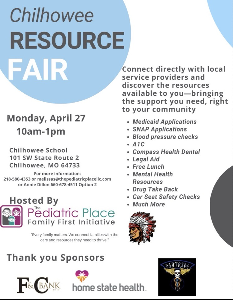Resource Fair: Free health and resources to all community members on April 27th from 10-1pm at Chilhowee School