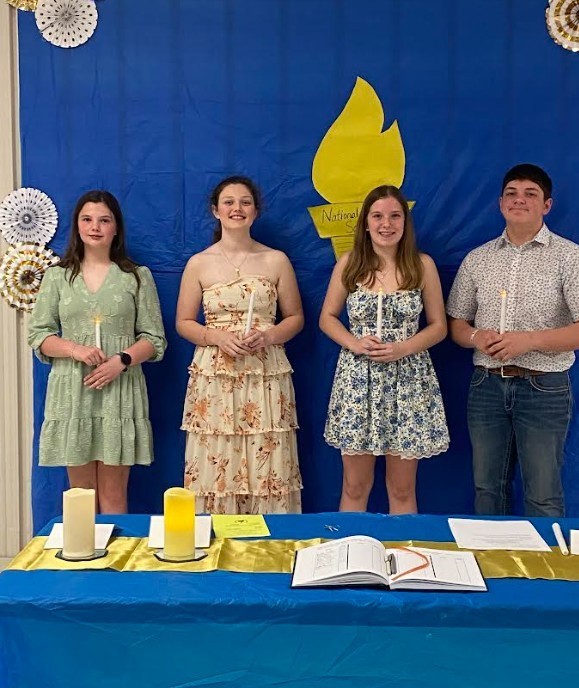 Our new inductees NJHS/NHS (L to R): Katherine, Alice, Kaylee, and Hudson