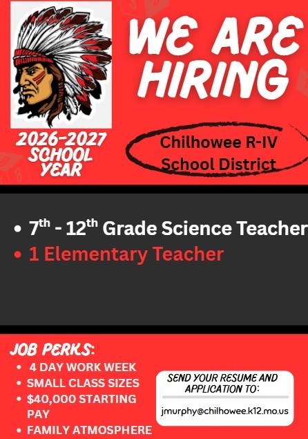 We have 2 open positions for the 26-27 school year: 7th-12th Grade Science Teacher and an Elementary Teacher