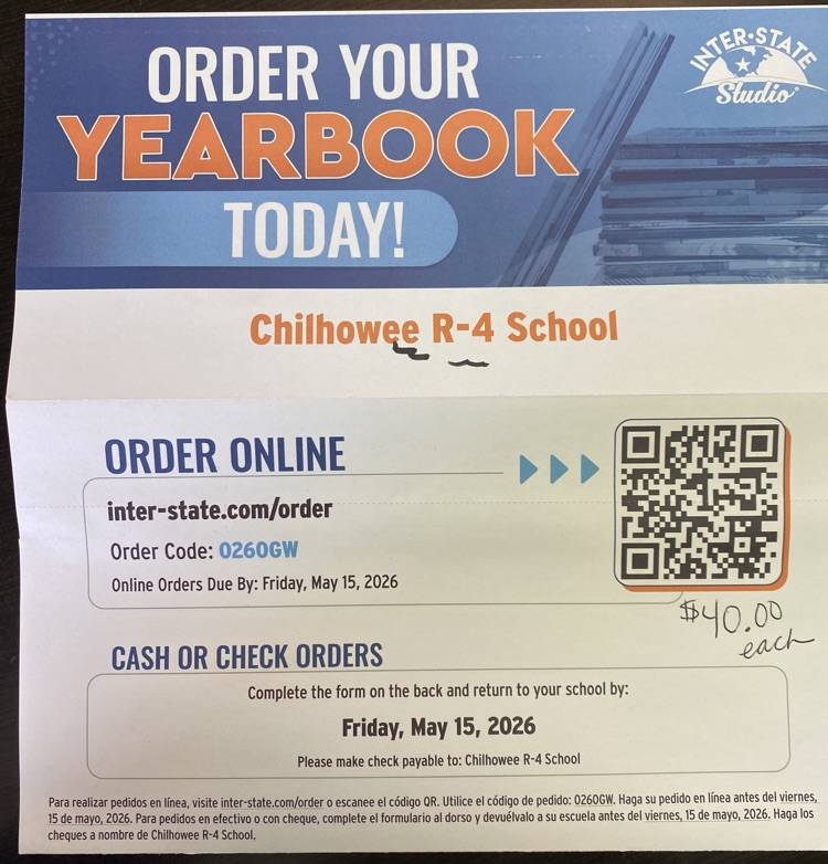 order your yearbook. Money and orders due May 15th.