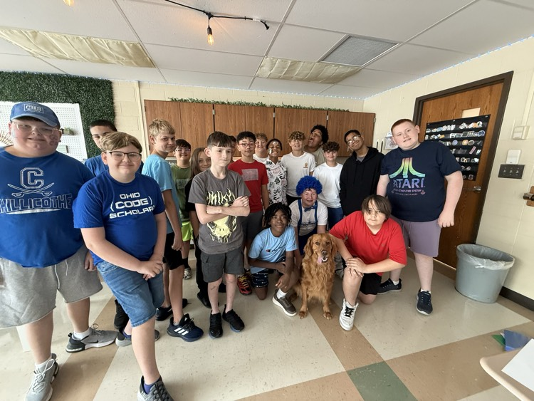 Brutus with students