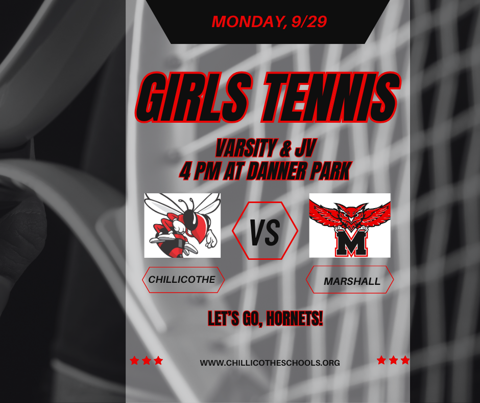 Girls Varsity & JV Tennis vs. Marshall, Monday, Sept. 29th at 4 PM at Danner Park.