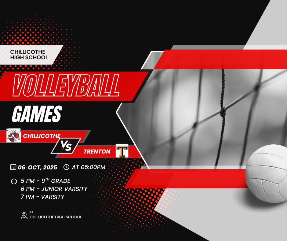 CHS varsity, JV & Freshmen volleyball games Monday, Oct. 6th starting at 5 PM at CHS against Trenton.