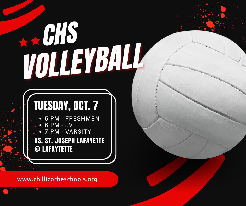 CHS Varsity, JV & Freshman volleyball vs. Lafayette at Lafayette Tuesday, Oct. 7th starting at 5 PM.