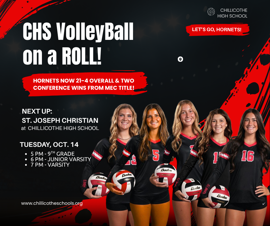 CHS Volleyball vs. St. Joseph Christian Tuesday, Oct. 14th at CHS. 9th Grade - 5 PM, 6 PM - JV; 7 PM - Varsity.