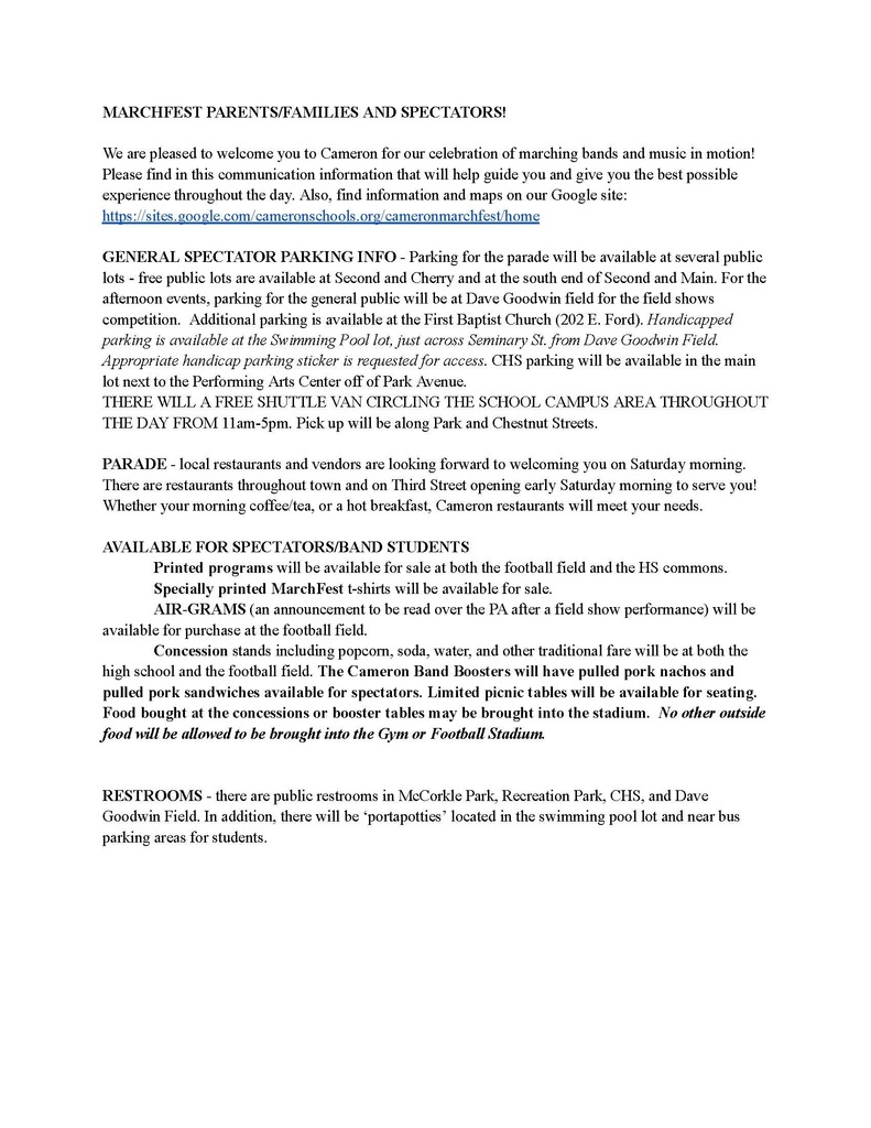 Parent & Spectator Information 