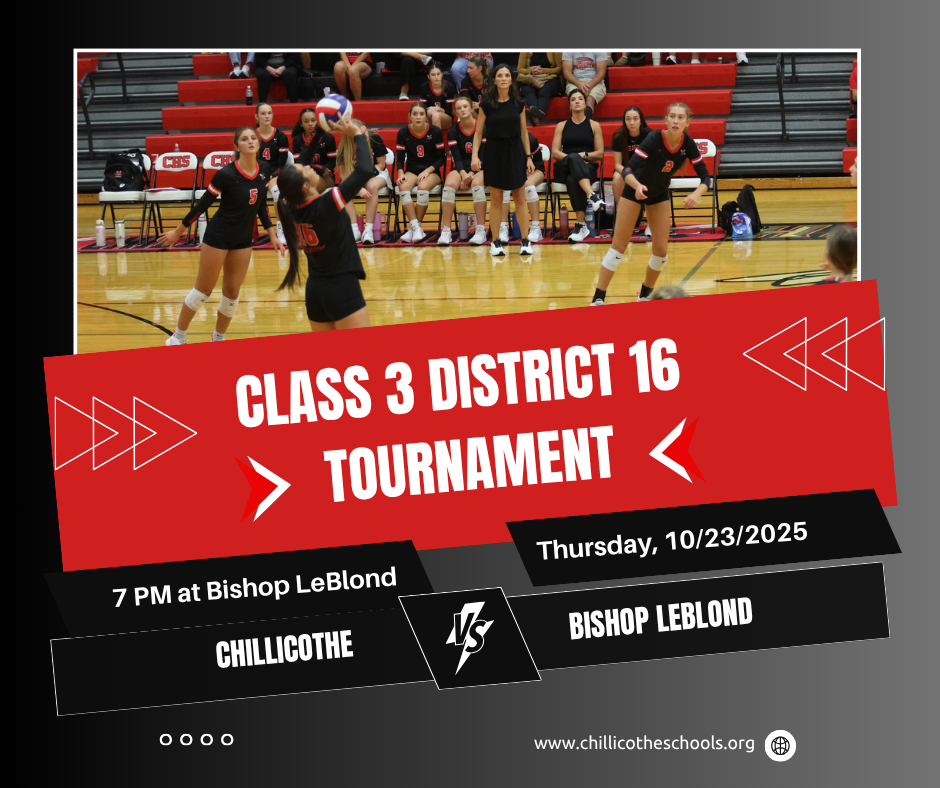 CHS Volleyball vs. Bishop LeBlond Thursday, Oct. 22nd at Bishop LeBlond for the Class 3 District 16 Tournament. The game starts at 7 PM.