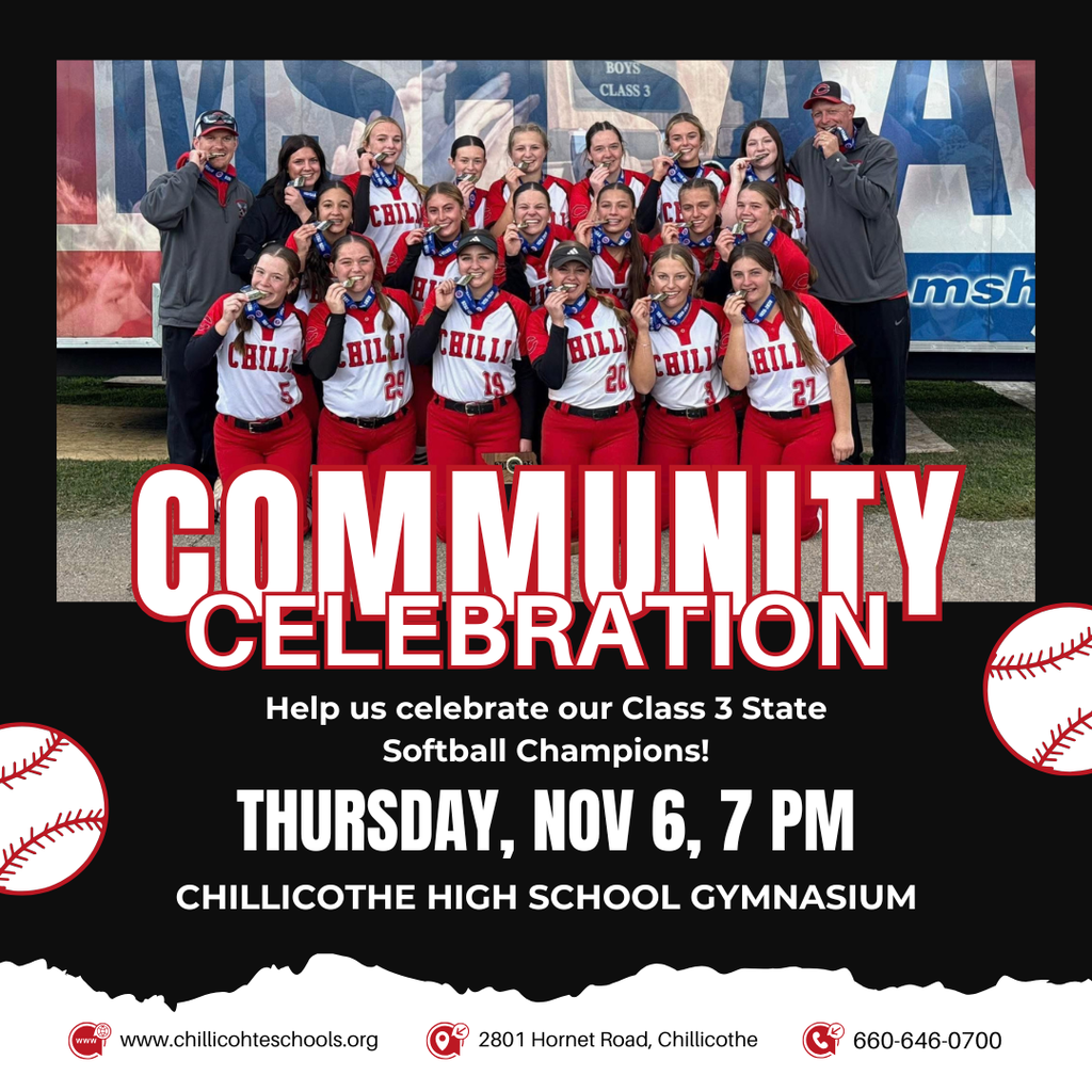 CHS State Softball Champions to be Celebrated at the CHS gymnasium Thursday, Nov. 6, 2025 at 7 PM. 