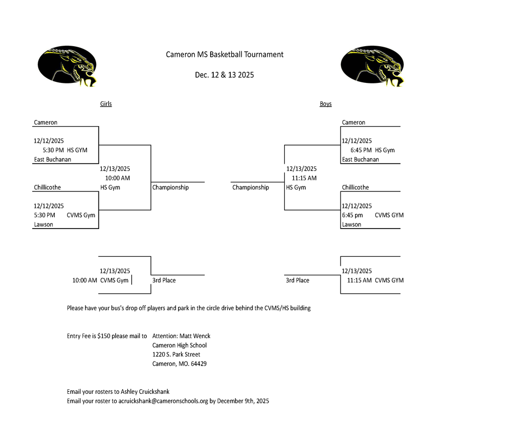 Cameron MS Basketball Tournament Dec. 12 & 13 2025