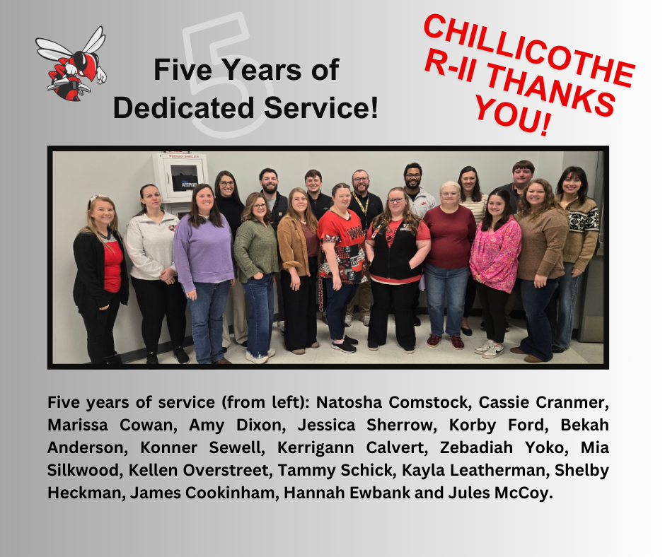 Fieve Years of Dedicated Service! Chillicothe R-II Thanks You!