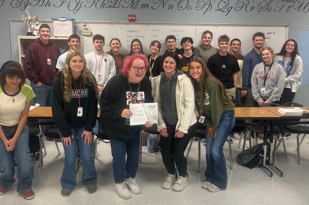 CHS Drama Director Lisa Rule with students accepting the STELLAR Award.