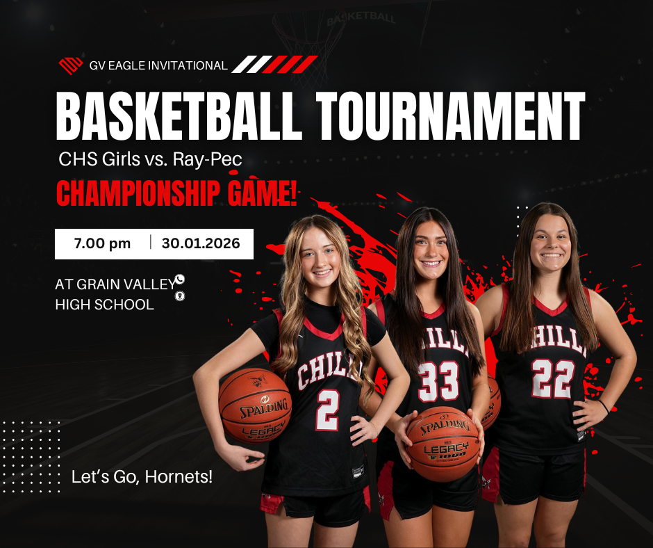 GV Eagle Initational Basketball Tournament. CHS Girls vs. Ray-Pec. Championship Game! 7 PM 30.01.2026. At Grain Valley High School. Let's Go, Hornets!