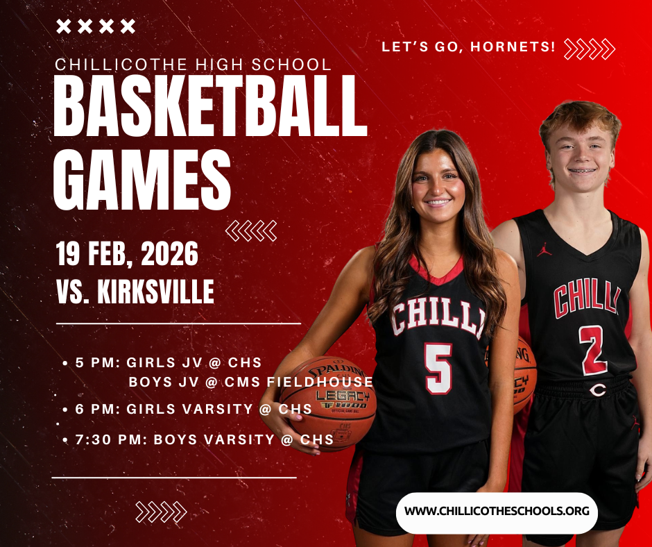 CHS Basketball Games 19 Feb., 2026 vs. Kirksville. 5 PM: Girls JV @ CHS; Boys JV at CMS Fieldhouse; 6 PM: Girls Varsity @ CHS; 7:30 PM: Boys Varsity at CHS