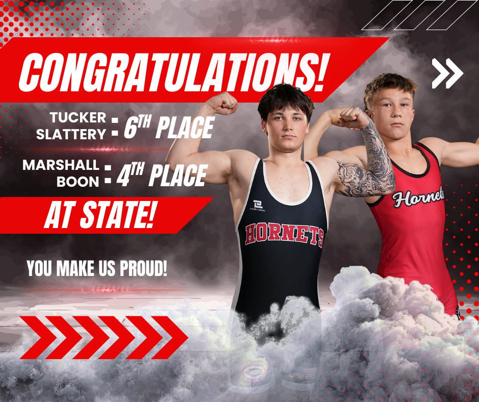 Congratulations! Tucker Slattery: 6th Place; Marshall Boon: 4th Place at State! You make us proud!