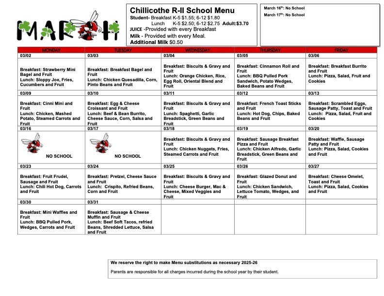 March Menu