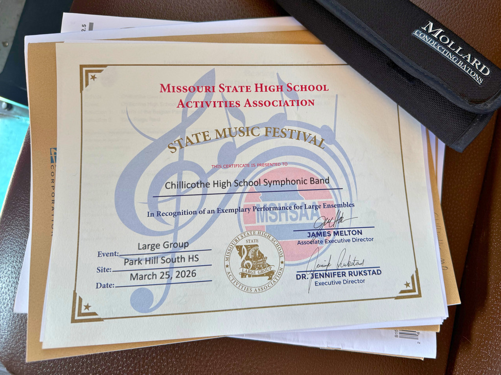 The certificate showing that the Missouri State Hihg School Activities Association's State Music Festival's Exemplary (1) rating certificate.