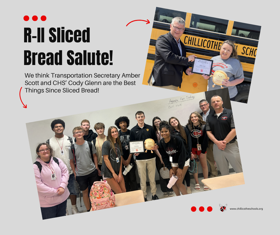 Amber Scott and Cody Glenn Named This Month’s “Sliced Bread” Award Winners Chillicothe School District is proud to recognize Amber Scott and Cody Glenn as this month’s Sliced Bread Award winners—an honor celebrating staff members who go above and beyond to support students, families, and our school community.