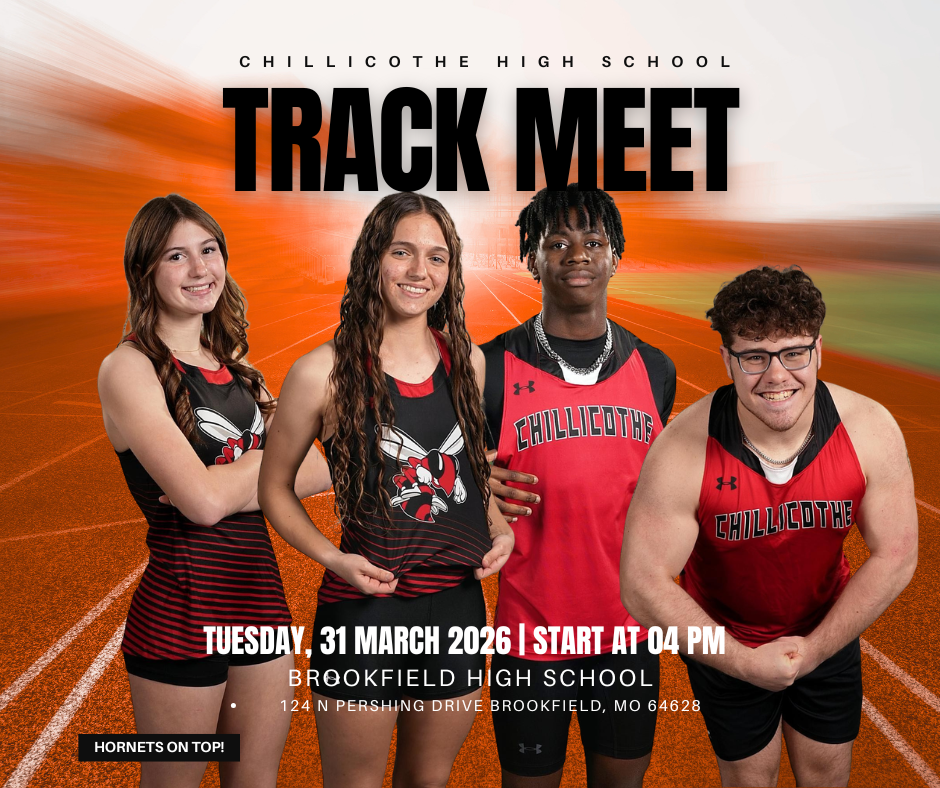 CHS Track Meet Tuesday, March 31, 2026 starts at 4 PM. Brookfield High School. 124 N Pershing Drive Brookfield, MO 64628
