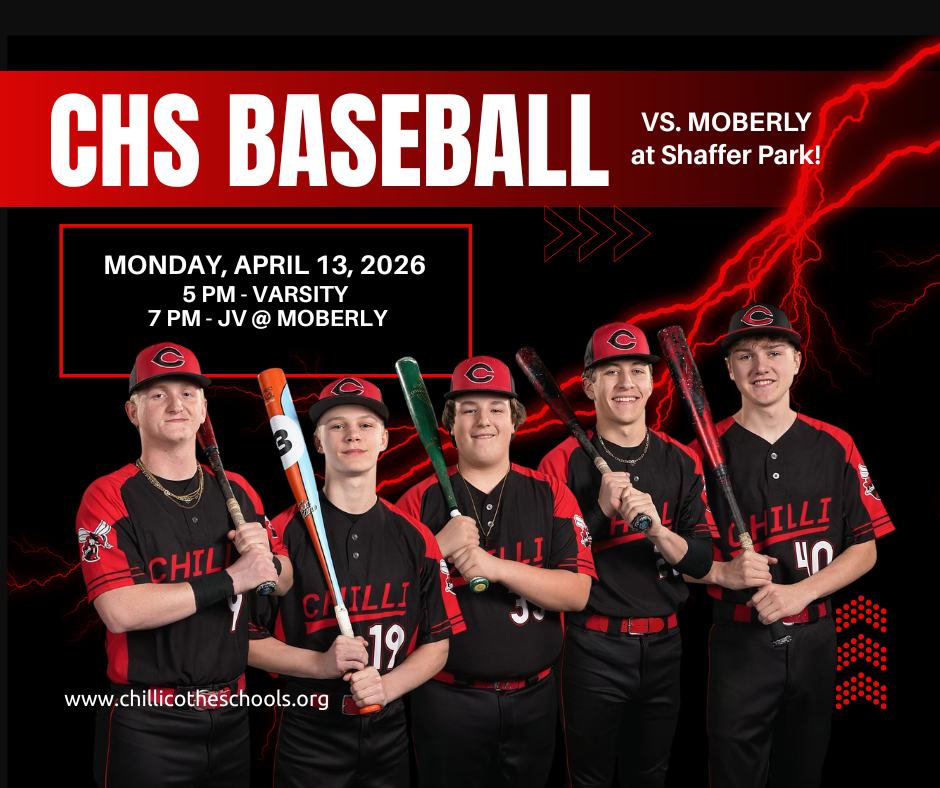 Baseball at home tonight! CHS takes on Moberly at Shaffer Memorial Park—Varsity at 5 PM and JV at 7 PM. If you can, come out and cheer on the Hornets! ⚾