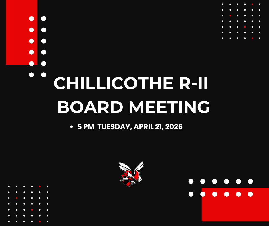 The Chillicothe R-II Board of Education will hold a regular open meeting on Tuesday, April 21, 2026, at the Chillicothe Administrative Offices. The meeting begins at 5:00 PM.