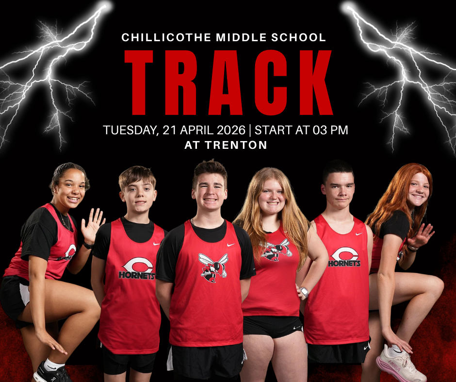 Chillicothe Middle School Track Tuesday, April 21, 2026 at Trentoon High School. Start at 3 PM