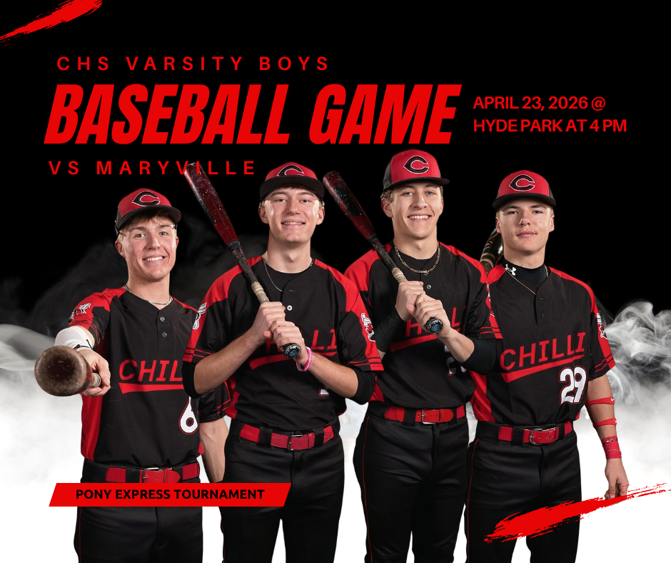 Chillicothe High School Varsity Boys Baseball Game vs. Maryville April 23, 2026 at Hyde Park at 4 PM. Pony Express Tournament
