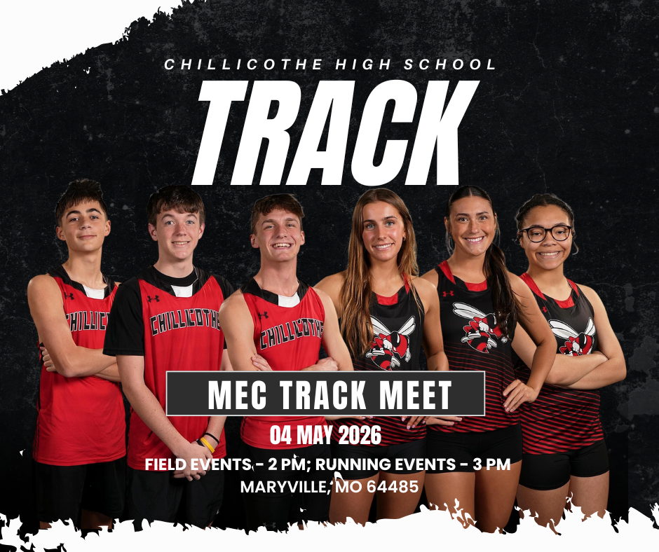 Chillicothe High School Track. MEC Track Meet May 4, 2026. Field Events - 2 PM; Running Events - 3 PM. Maryville, MO 64485
