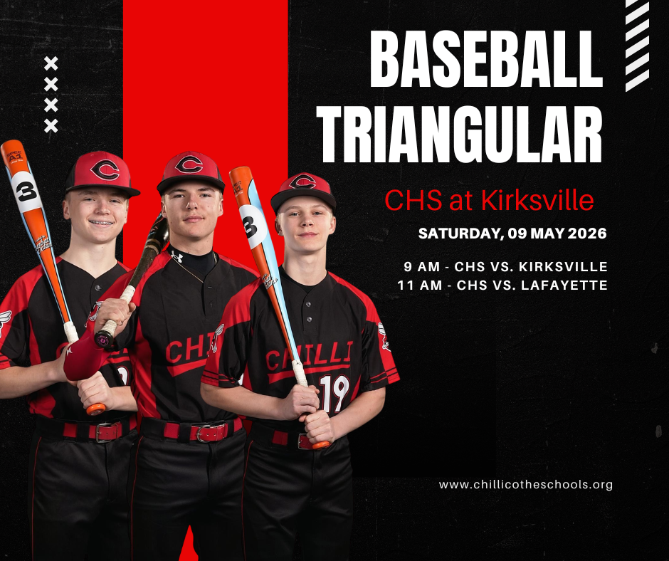 CHS Varsity Baseball at Kirksville Saturday, May 9, 2026. 9 AM - CHS vs. Kirksville; 11 AM - CHS vs. Lafayette