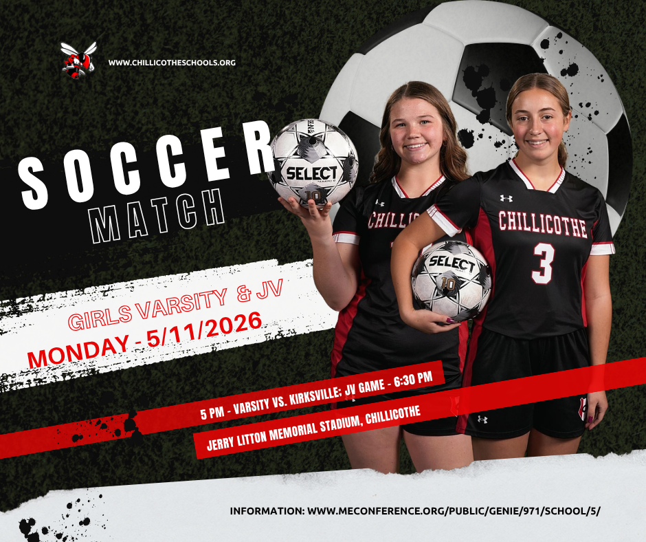 Soccer Match. Girls Varsity & JV Monday, 5/11/2026. 5 PM Varsity vs. Kirksville; 6:30 PM - JV at Jerry Litton Memorial Stadium. Information: www.meconference.org/public/genie/971/school/5/