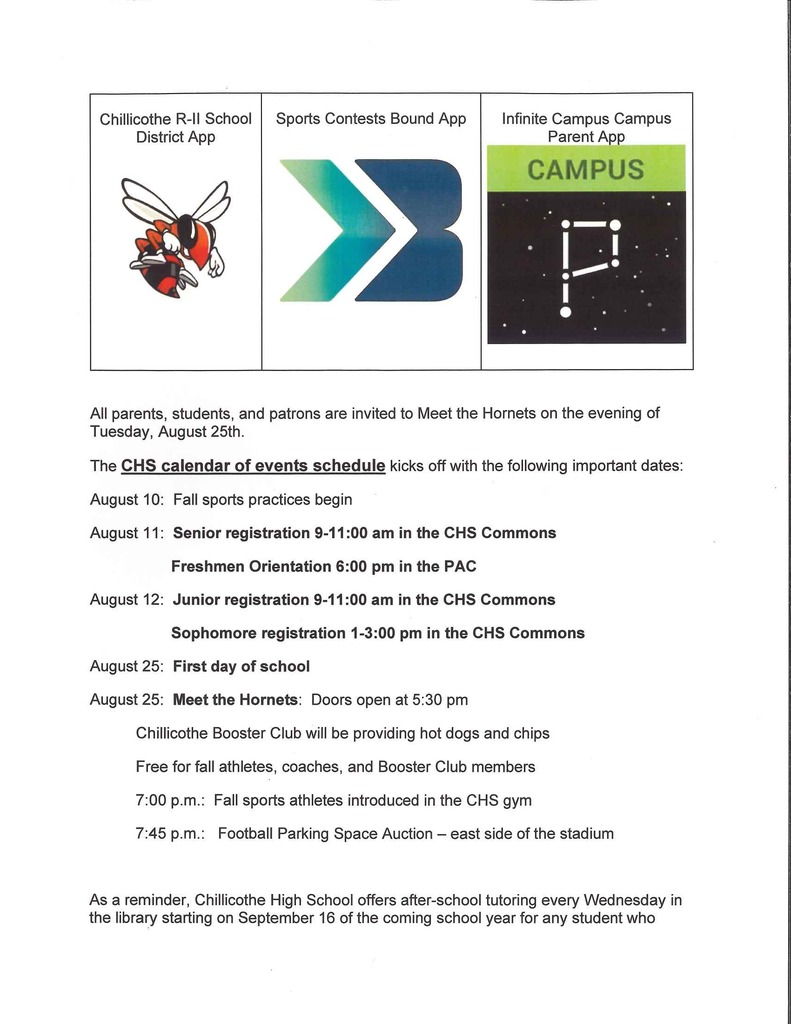 Back to School Information