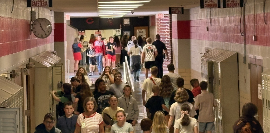 CMS Staff and Students walk down the hallway at Chillicothe Middle School