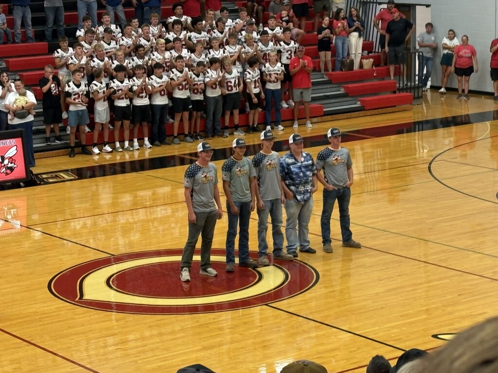 Our National Champion FFA Shooting team is introduced during Meet the Hornets last night in the gymnasium.