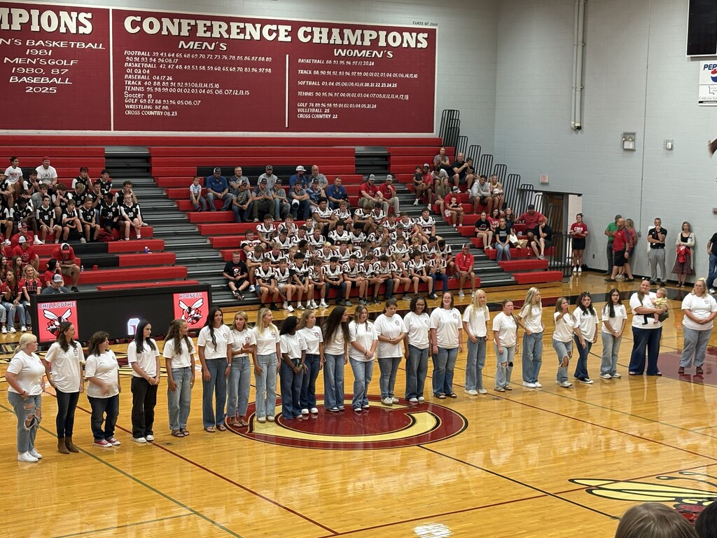 The CHS Girls Tennis team is introduced during Meet the Hornets last night.
