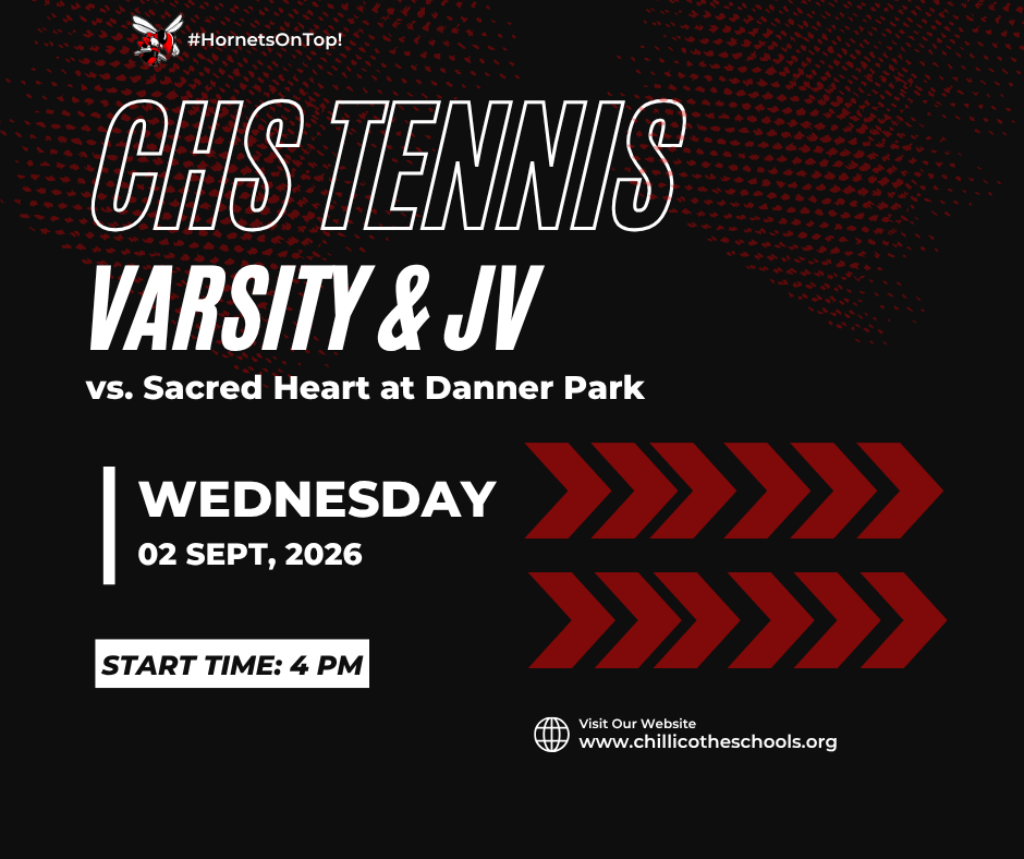 CHS Tennis Varsity & JV vs. Sacred Heart at Danner Park Wednesday, Sept. 2, 2026 at 4 PM.