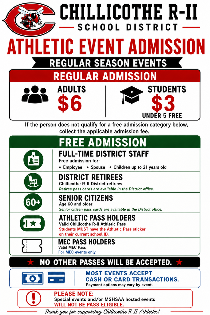 Chillicothe R-II School District Athletic Event Admission Fees